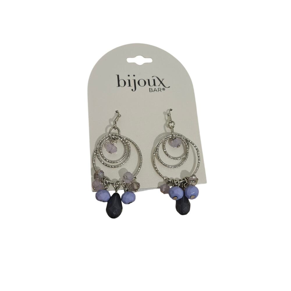 Bijoux Bar Purple Beaded Multi Hoop Dangle Earrings Silver Tone NWT $28